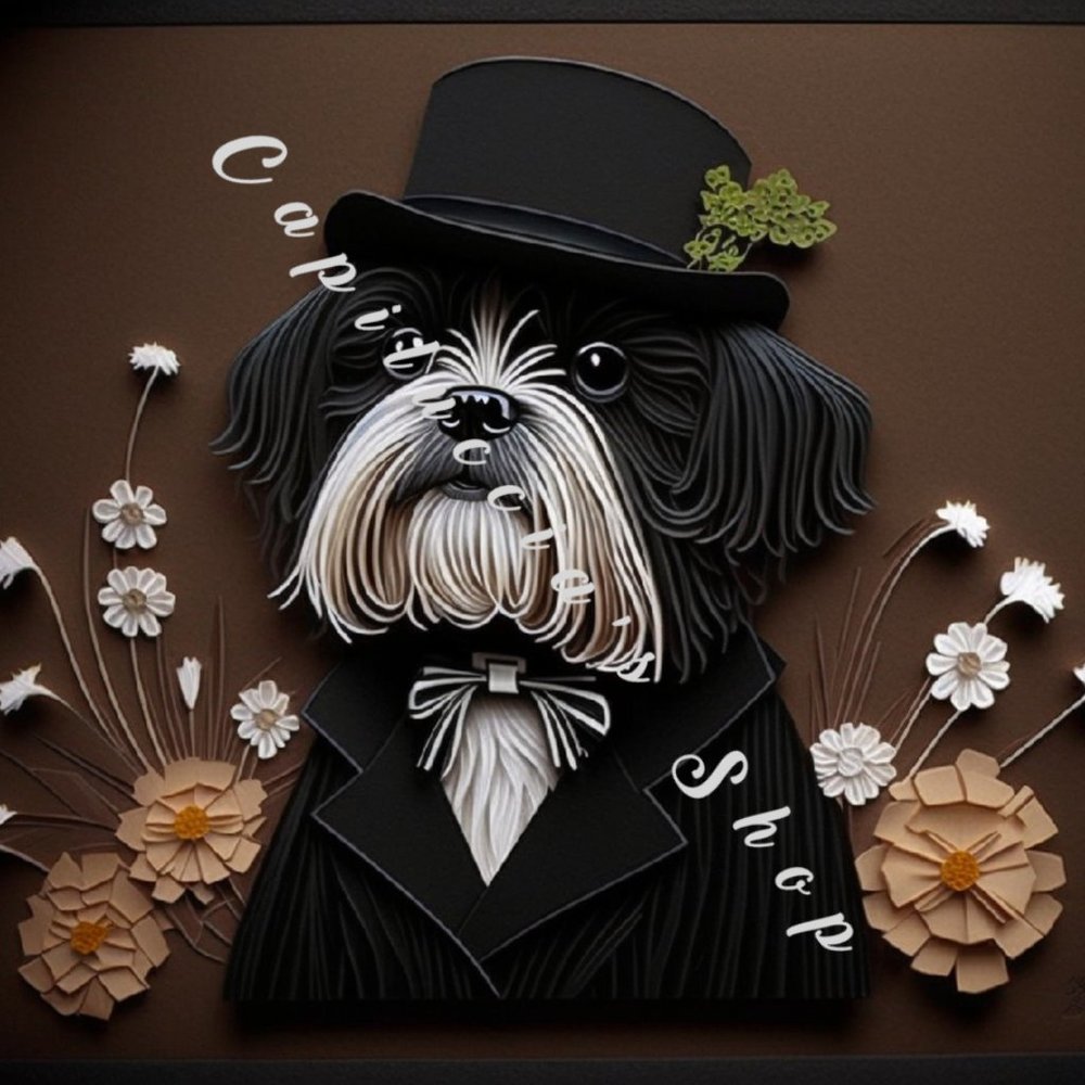 ShI-tzu dog marginalia quilling cut art poster
